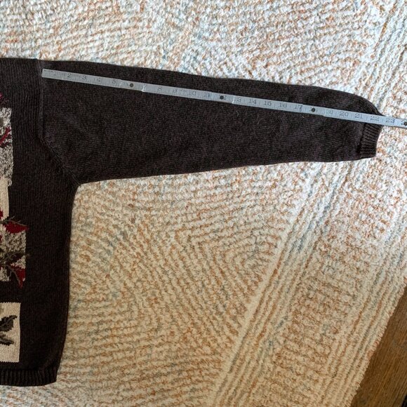 VTG Dress Barn Brown Cardigan Sweater Embroidered Floral Crewneck Grandpa Size L - Picture 9 of 12